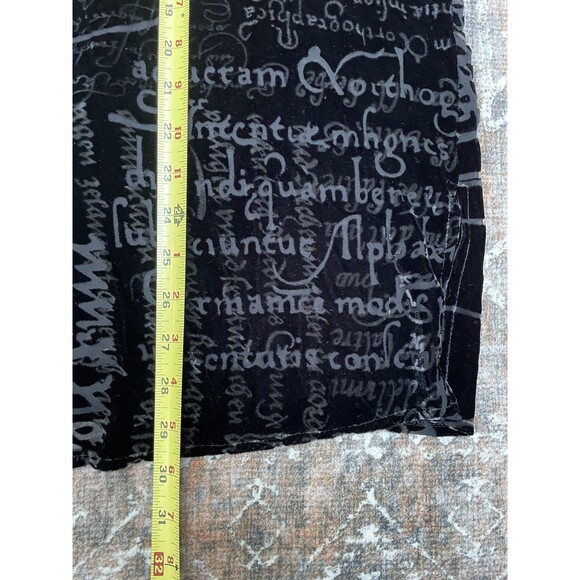 Vintage 90s Black Velvet Burnout Script Print Top Silk Blend Semi Sheer Boho L - Picture 16 of 16